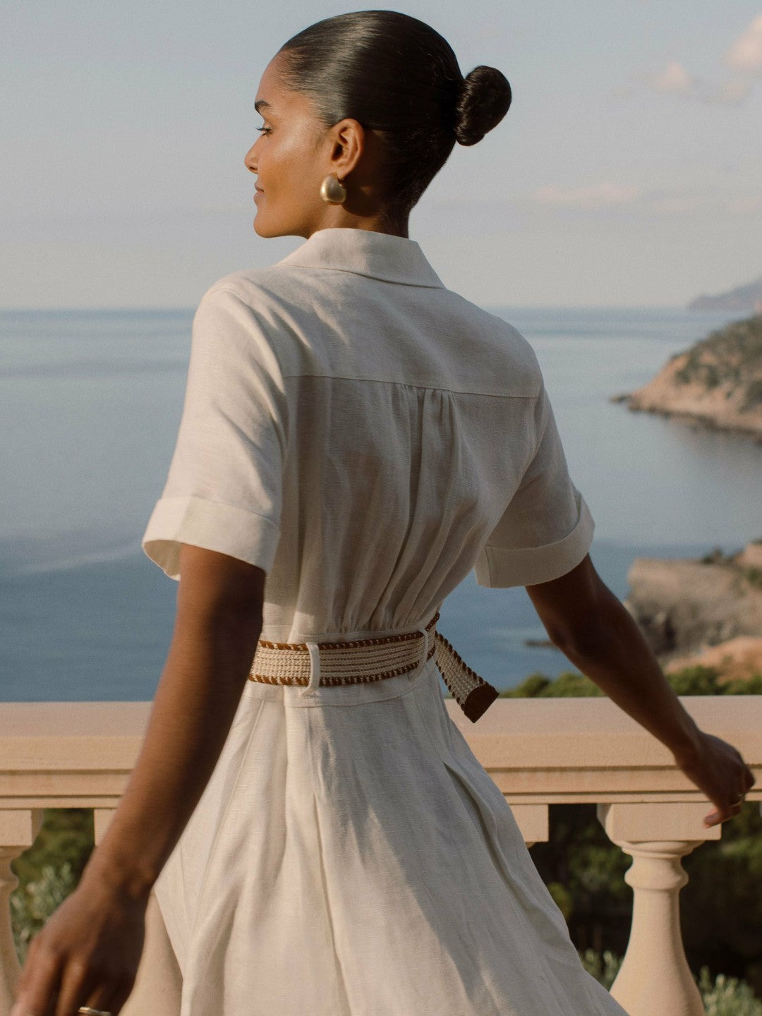 Reiss | Petite Linen Belted Midi Shirt Dress in Ivory