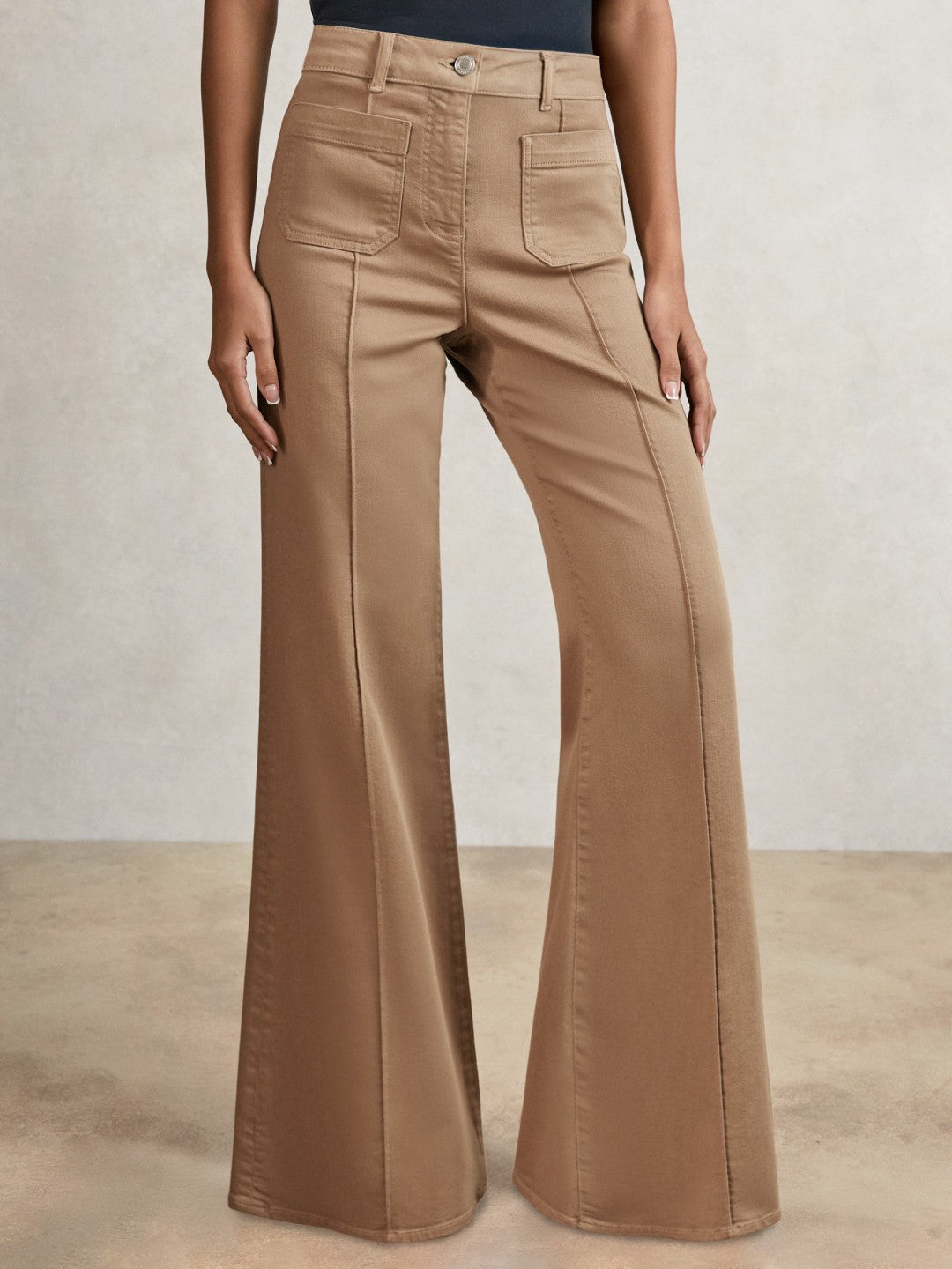 Reiss | Petite Patch-Pocket Flared Jeans in Taupe Neutral