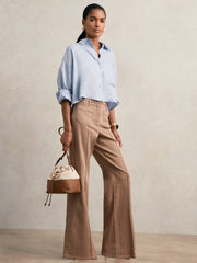 Reiss | Oversize Linen Cropped Shirt in Blue