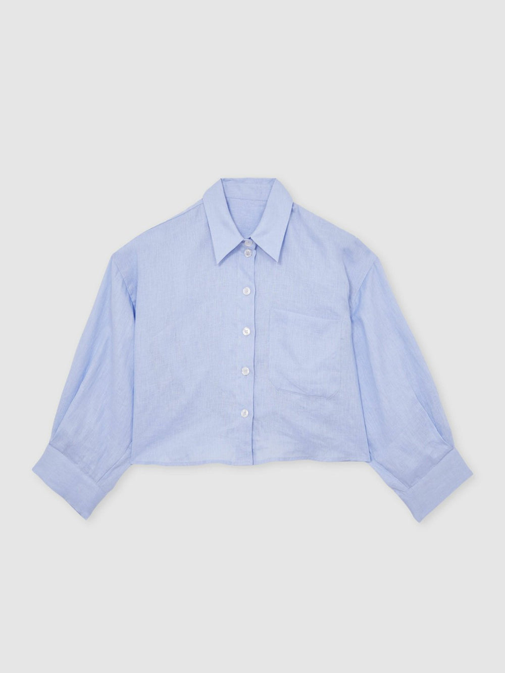 Reiss | Oversize Linen Cropped Shirt in Blue