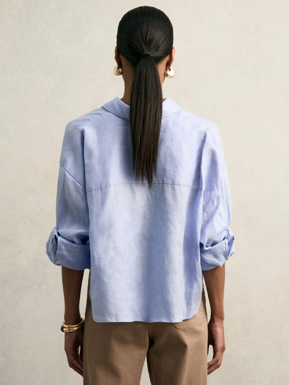 Reiss | Oversize Linen Cropped Shirt in Blue