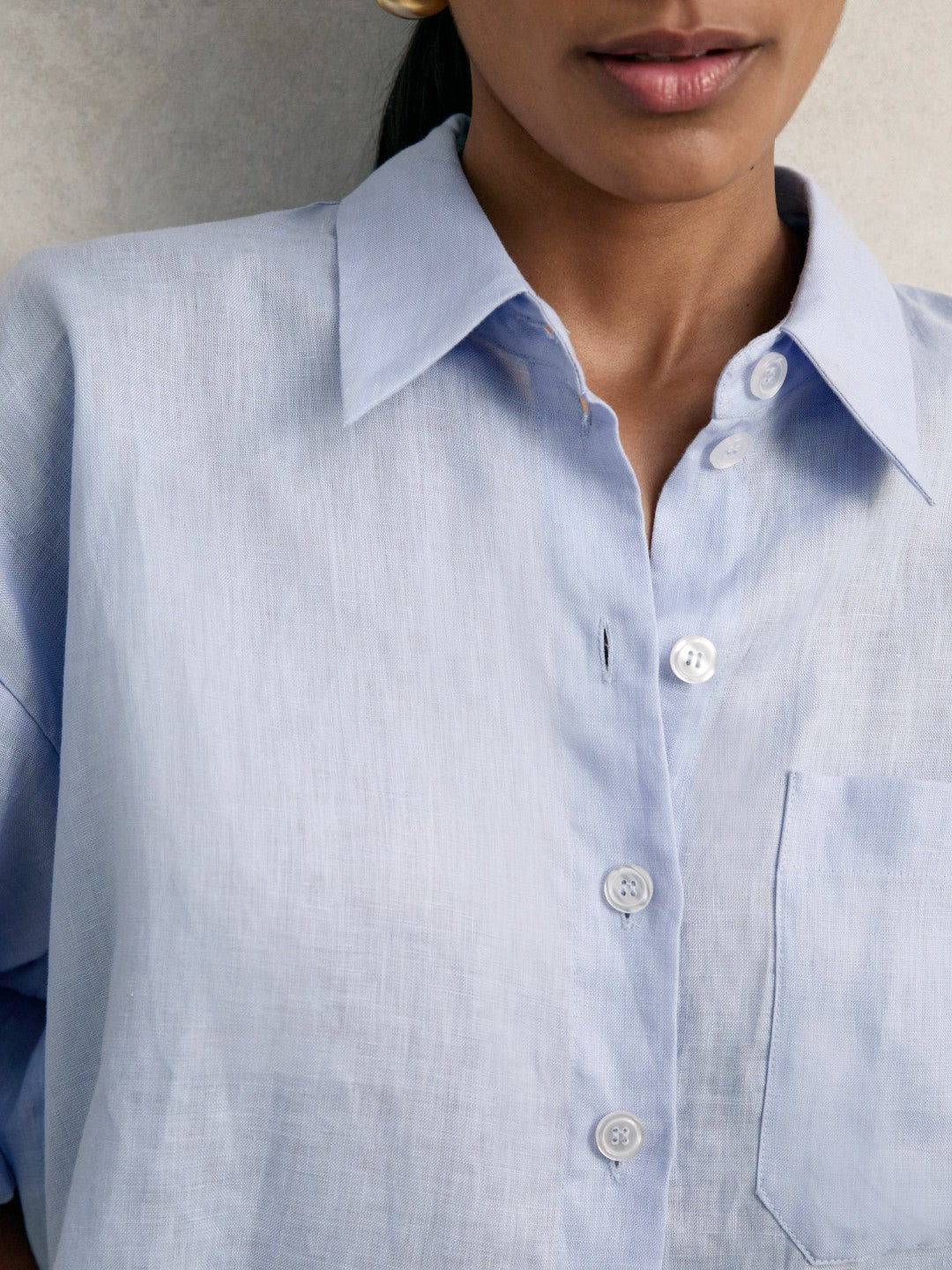 Reiss | Oversize Linen Cropped Shirt in Blue