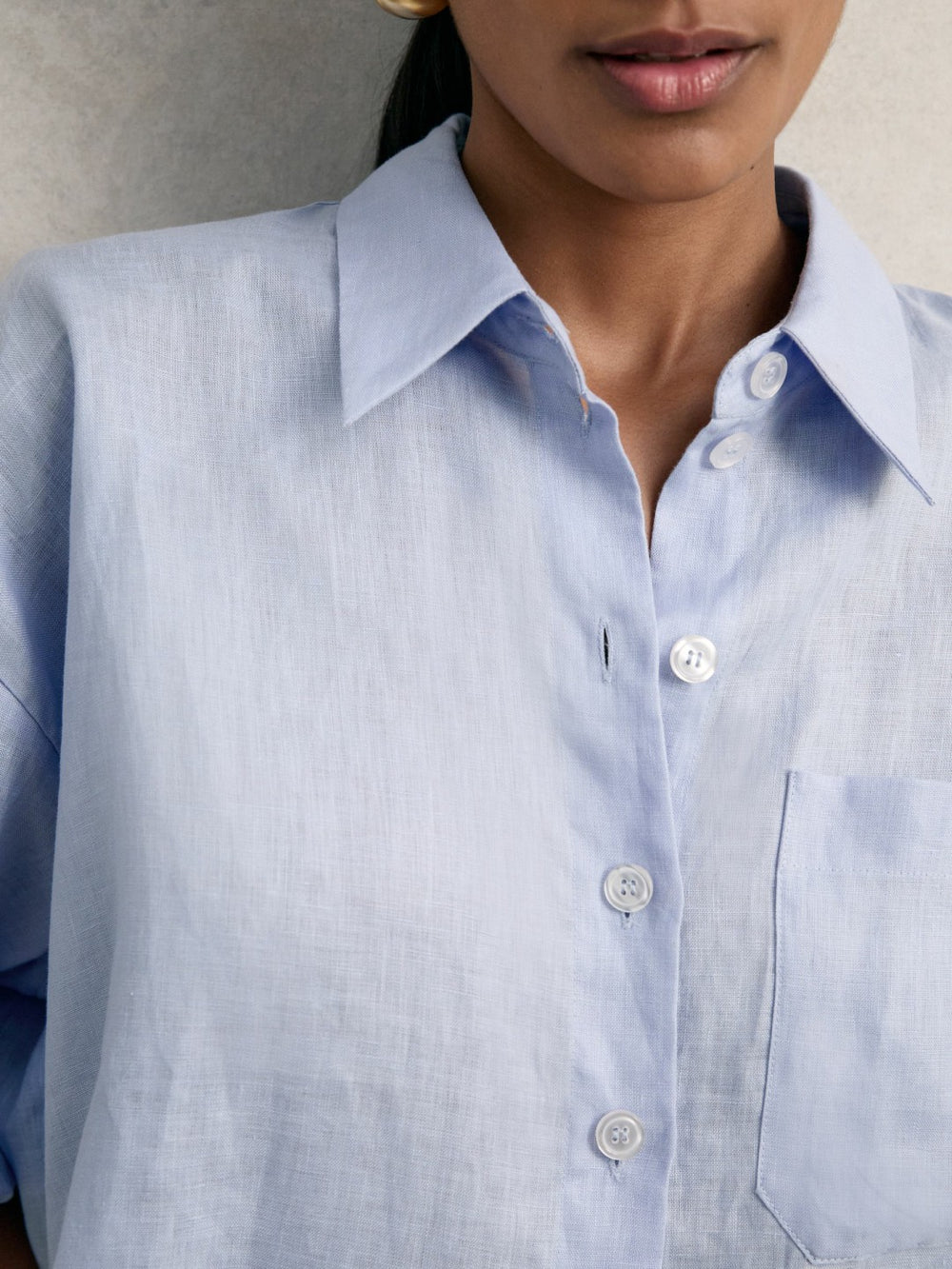 Reiss | Oversize Linen Cropped Shirt in Blue