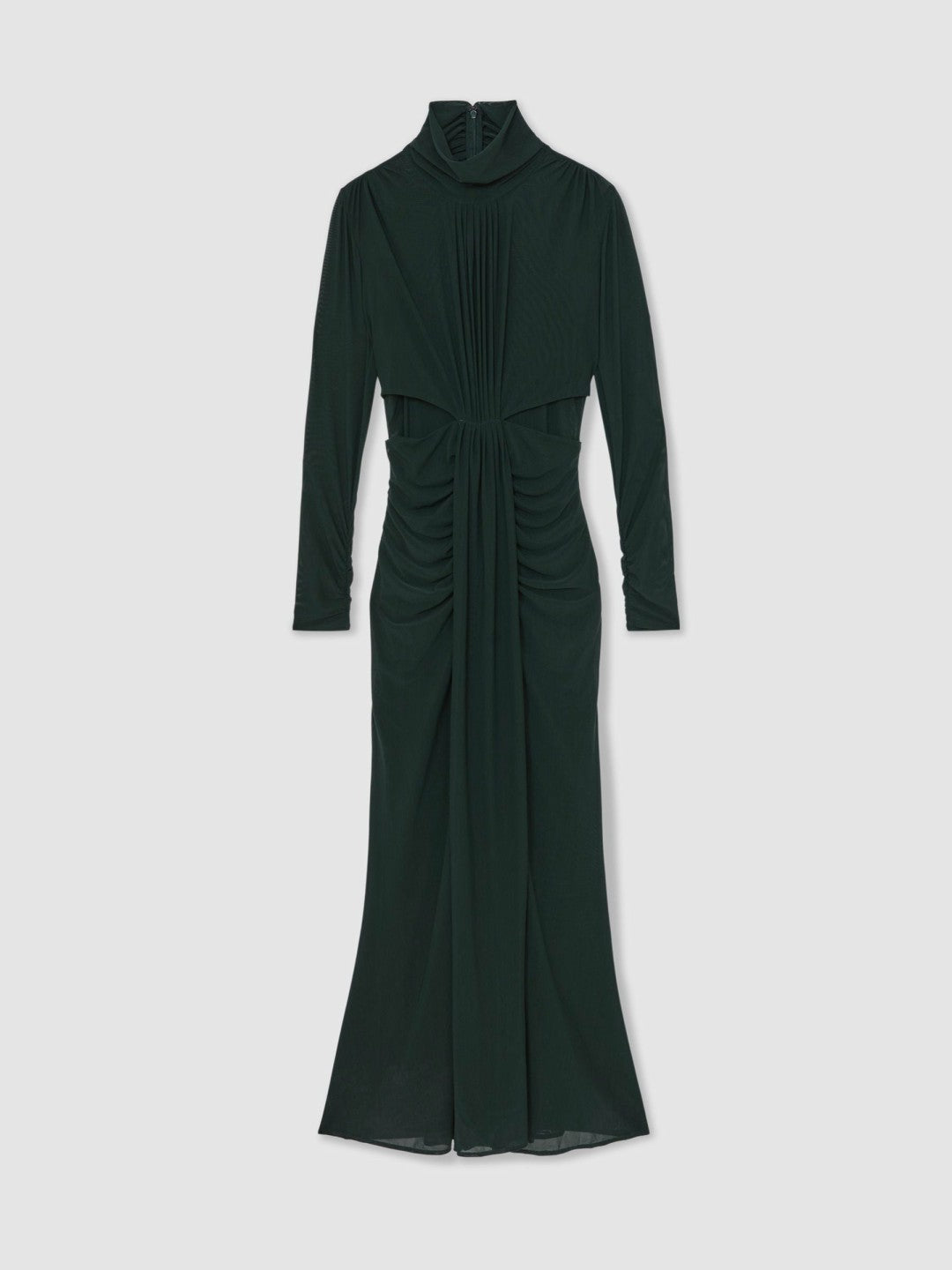 Reiss | Ruched Long-Sleeve Maxi Dress in Dark Green