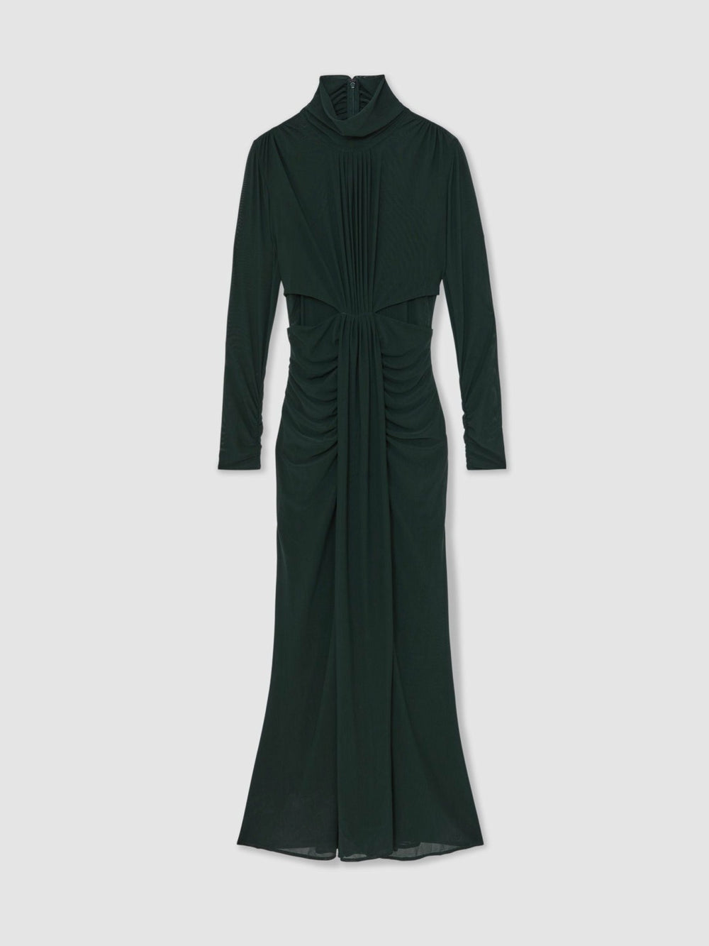 Reiss | Ruched Long-Sleeve Maxi Dress in Dark Green