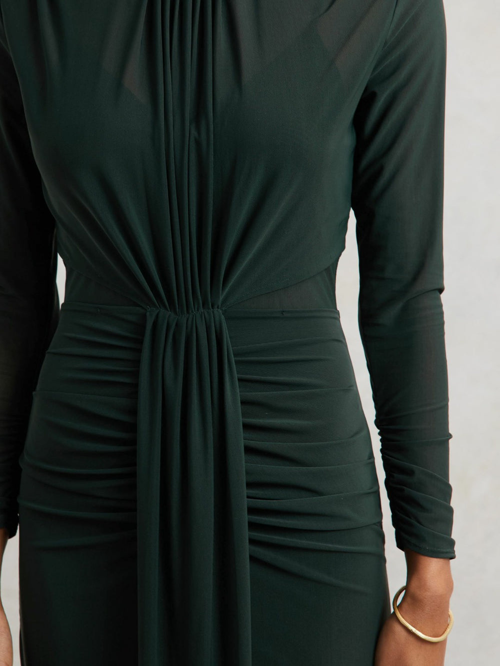 Reiss | Ruched Long-Sleeve Maxi Dress in Dark Green
