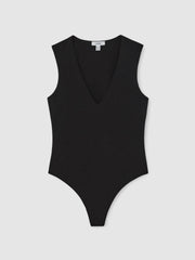 Reiss | V-Neck Sleeveless Bodysuit in Black
