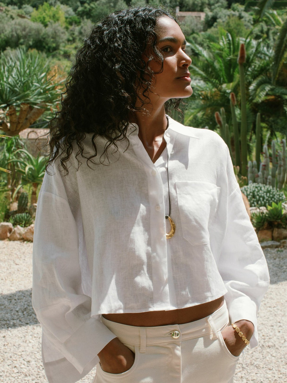 Reiss | Oversize Linen Cropped Shirt in White