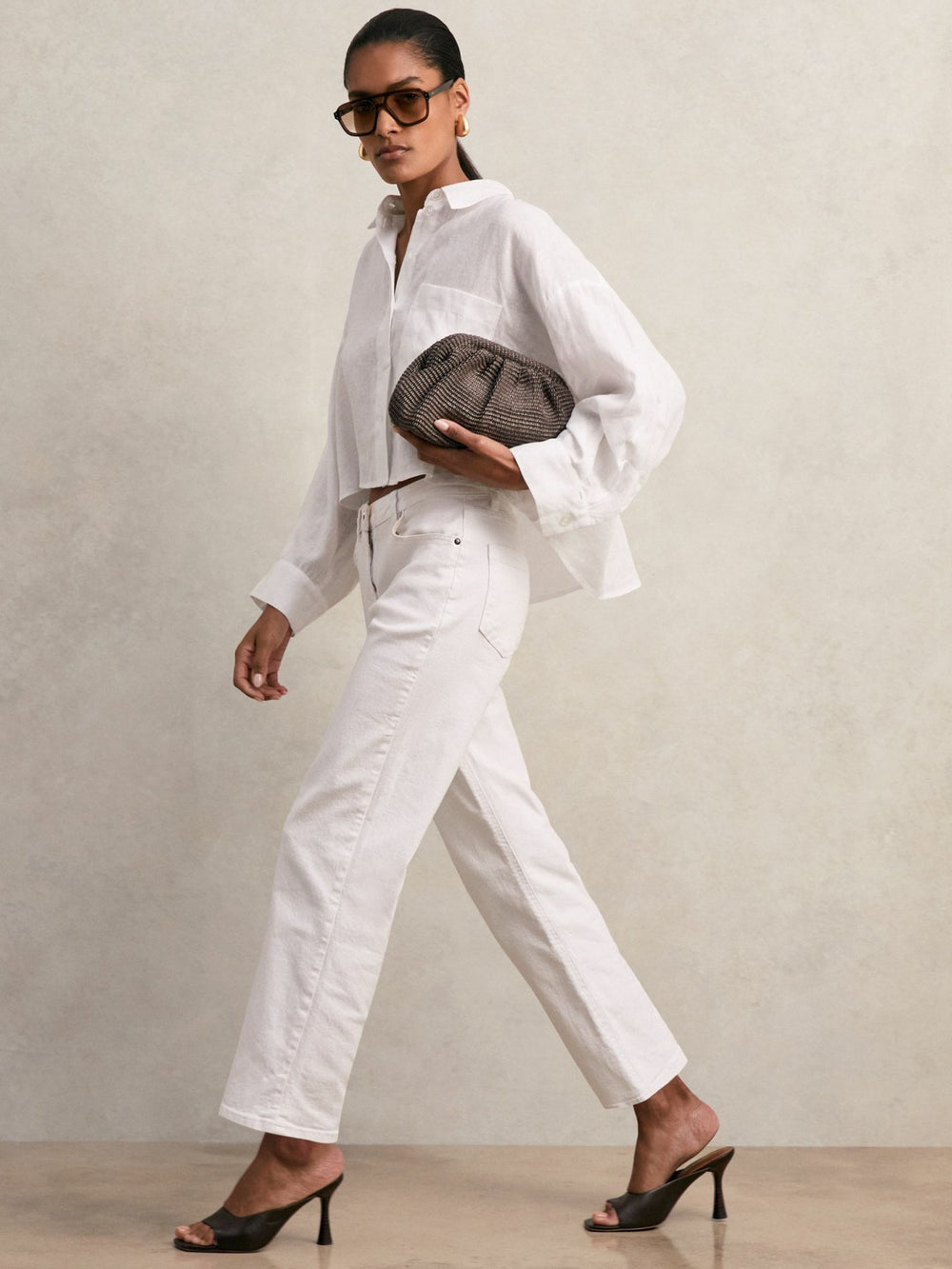 Reiss | Oversize Linen Cropped Shirt in White