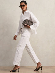 Reiss | Oversize Linen Cropped Shirt in White