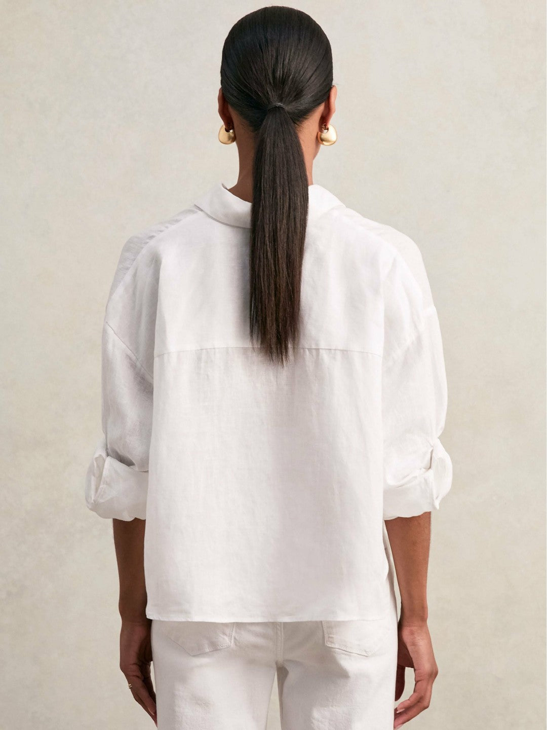 Reiss | Oversize Linen Cropped Shirt in White
