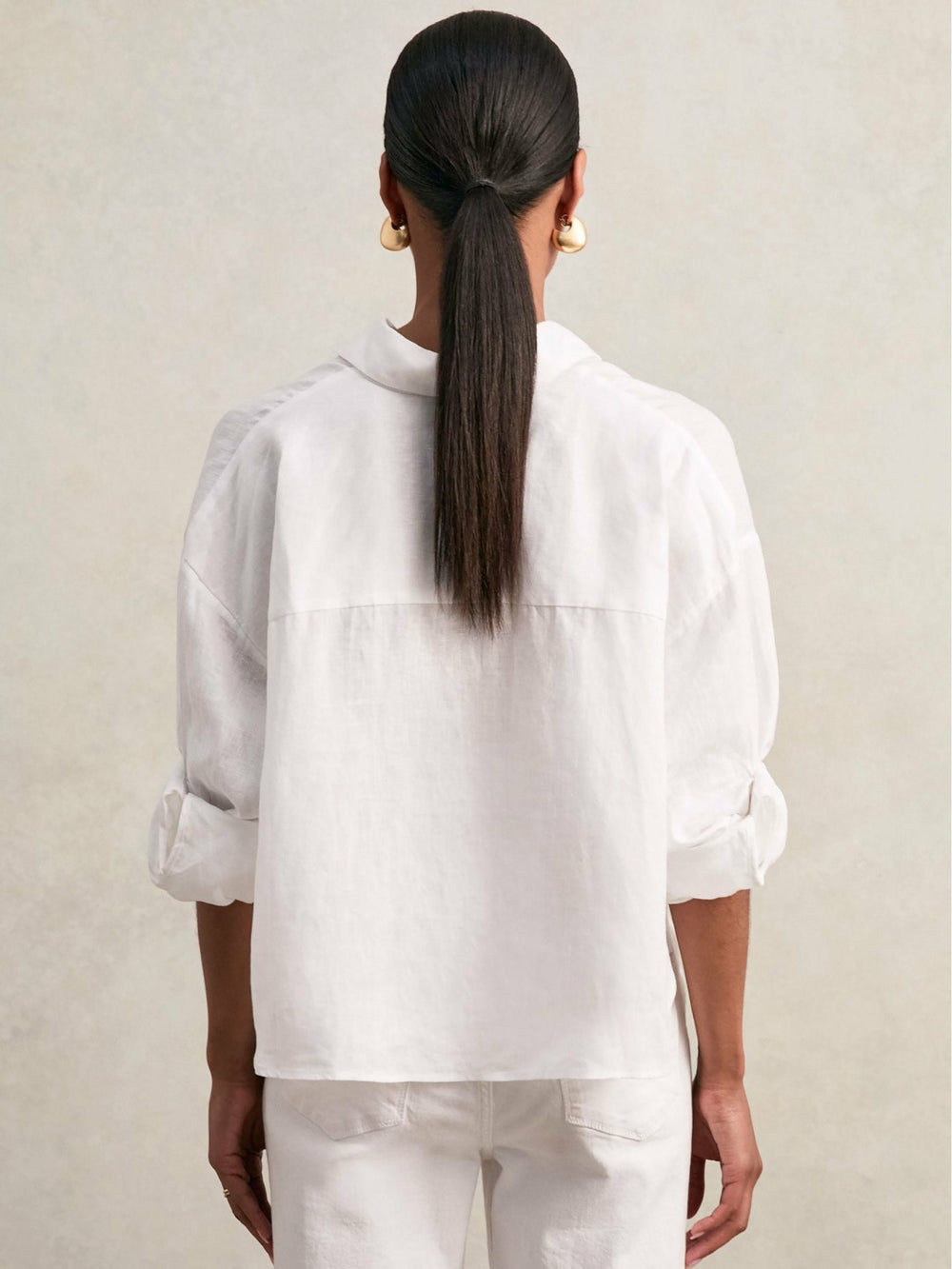 Reiss | Oversize Linen Cropped Shirt in White