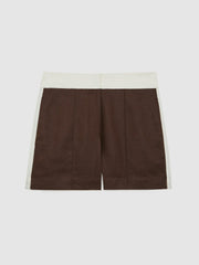 Reiss | Linen Colourblock Shorts in Chocolate/Cream
