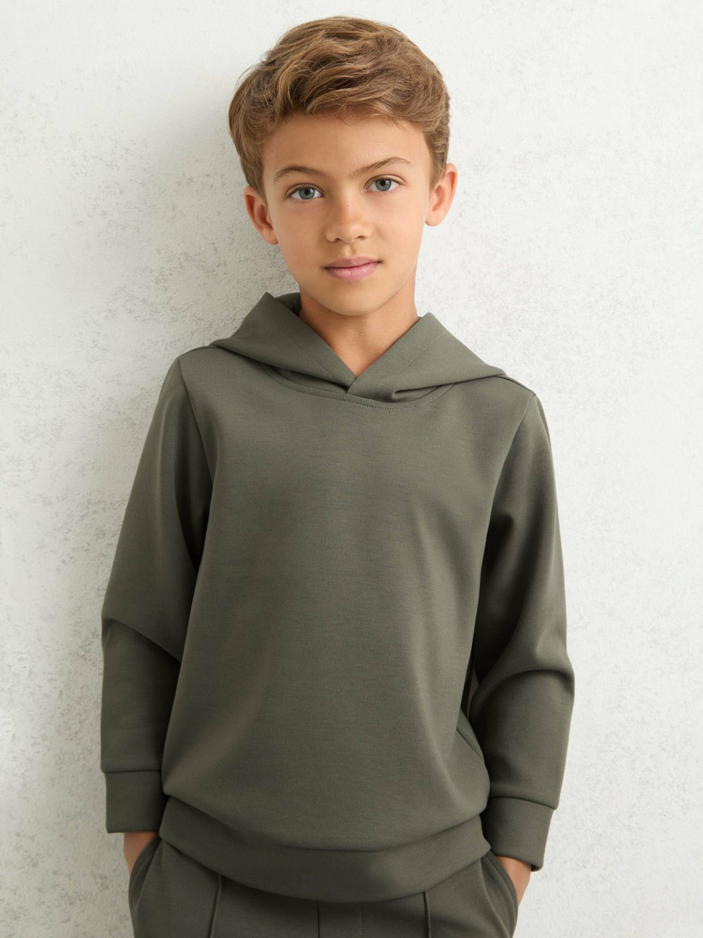 Reiss | 13-14 yrs Interlock Jersey Hoodie in Dark Sage