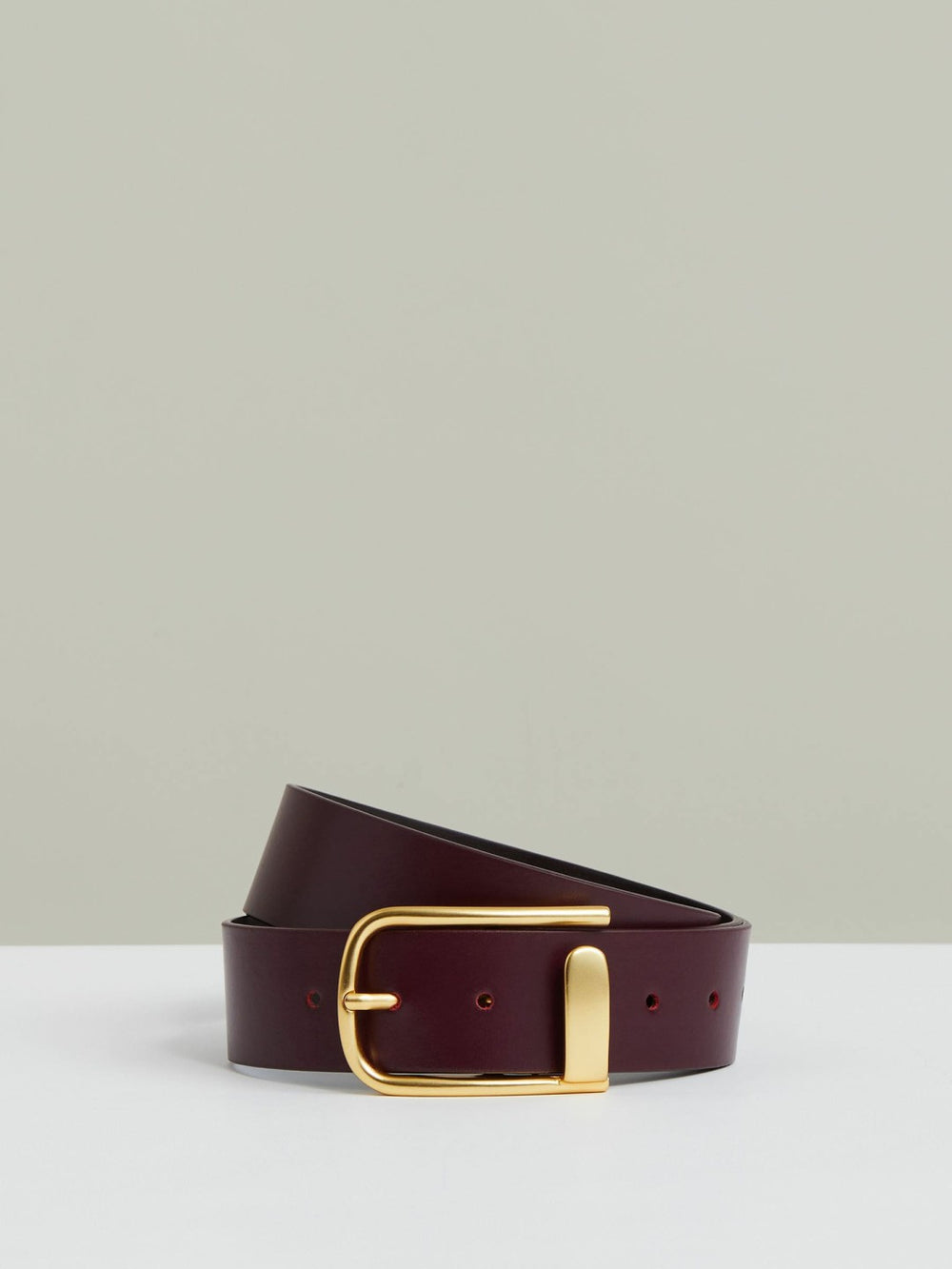 Reiss | Leather Half Keeper Belt in Burgundy