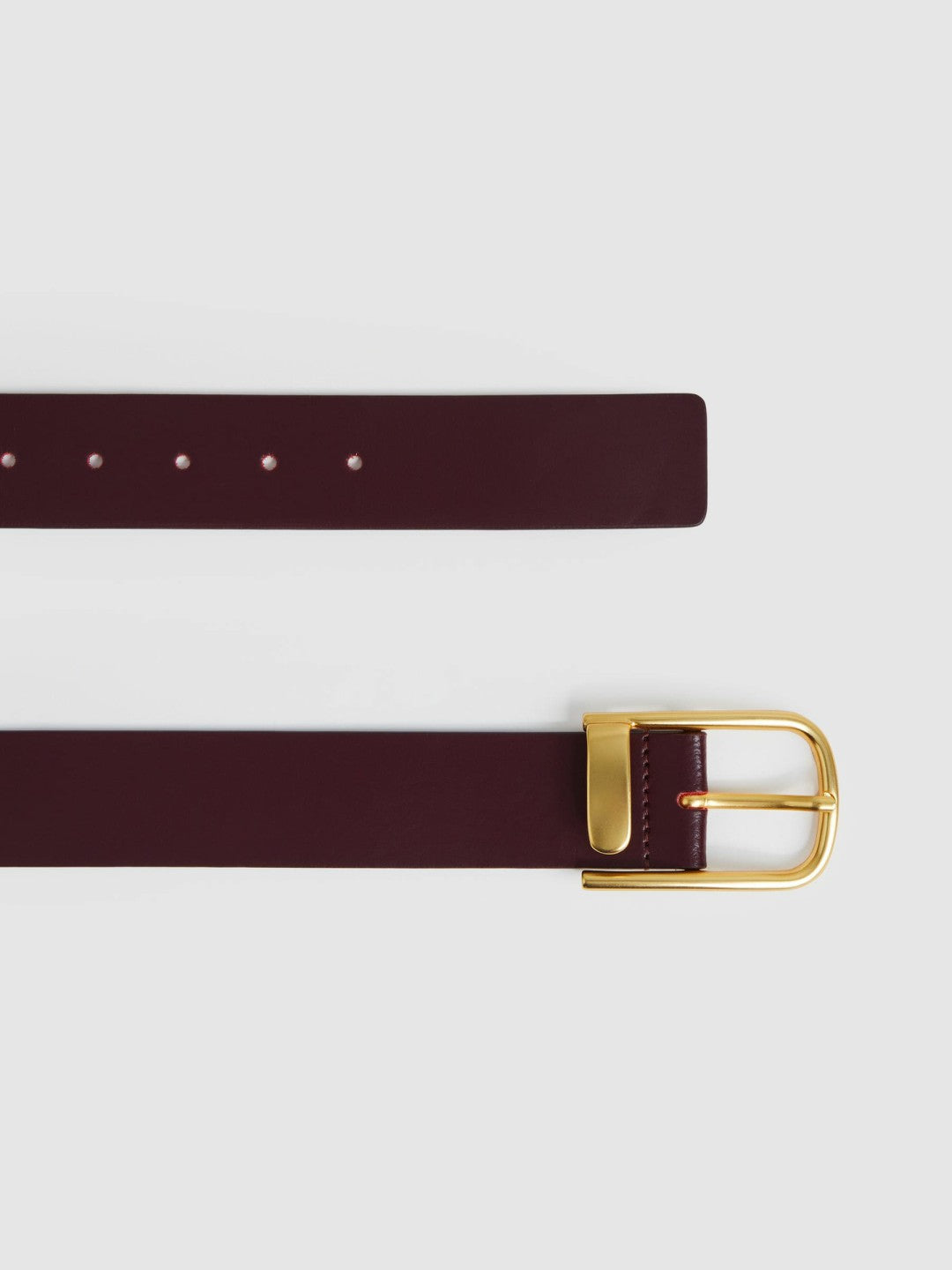 Reiss | Leather Half Keeper Belt in Burgundy