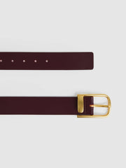 Reiss | Leather Half Keeper Belt in Burgundy