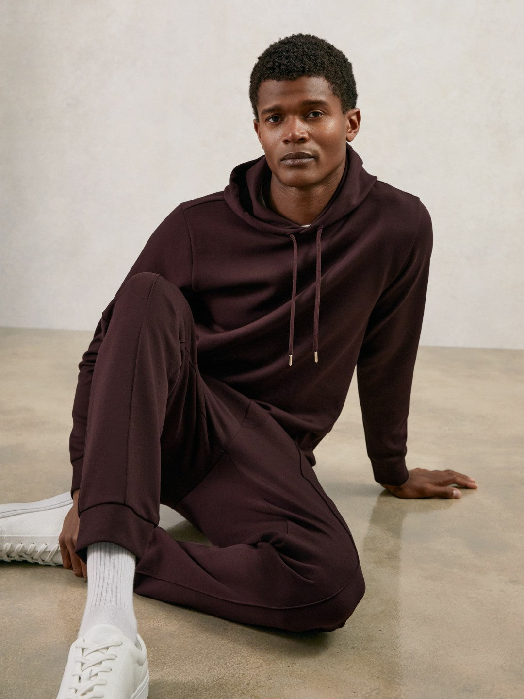 Reiss | Interlock Jersey Drawstring Hoodie in Cherry Red