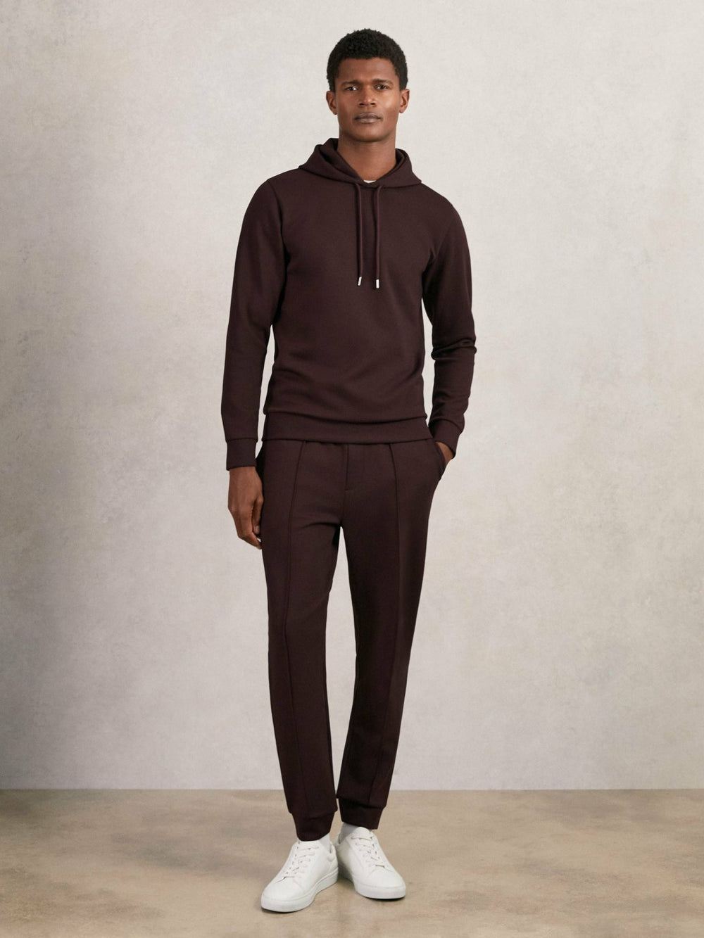 Reiss | Interlock Jersey Drawstring Hoodie in Cherry Red