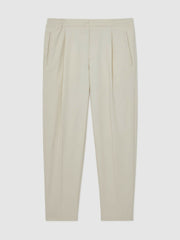 Reiss | Tapered Drawstring Tailored Trousers in Ecru