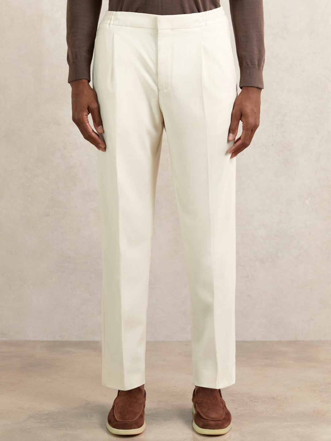 Reiss | Tapered Drawstring Tailored Trousers in Ecru