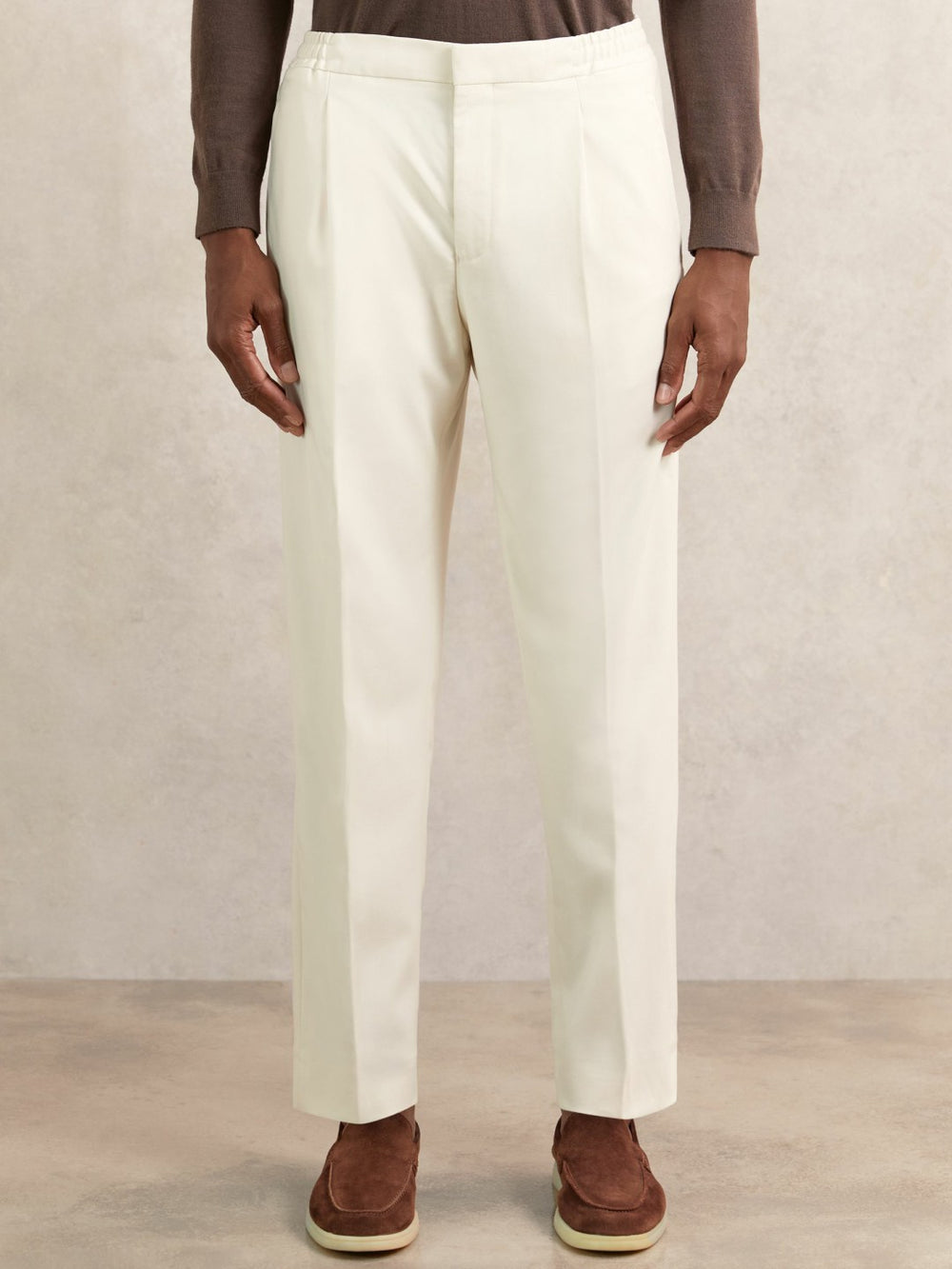 Reiss | Tapered Drawstring Tailored Trousers in Ecru