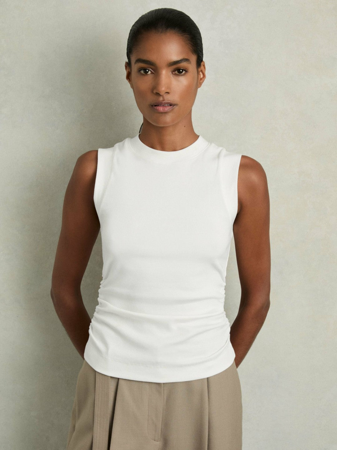 Reiss | Ribbed Ruched Waist Vest in White