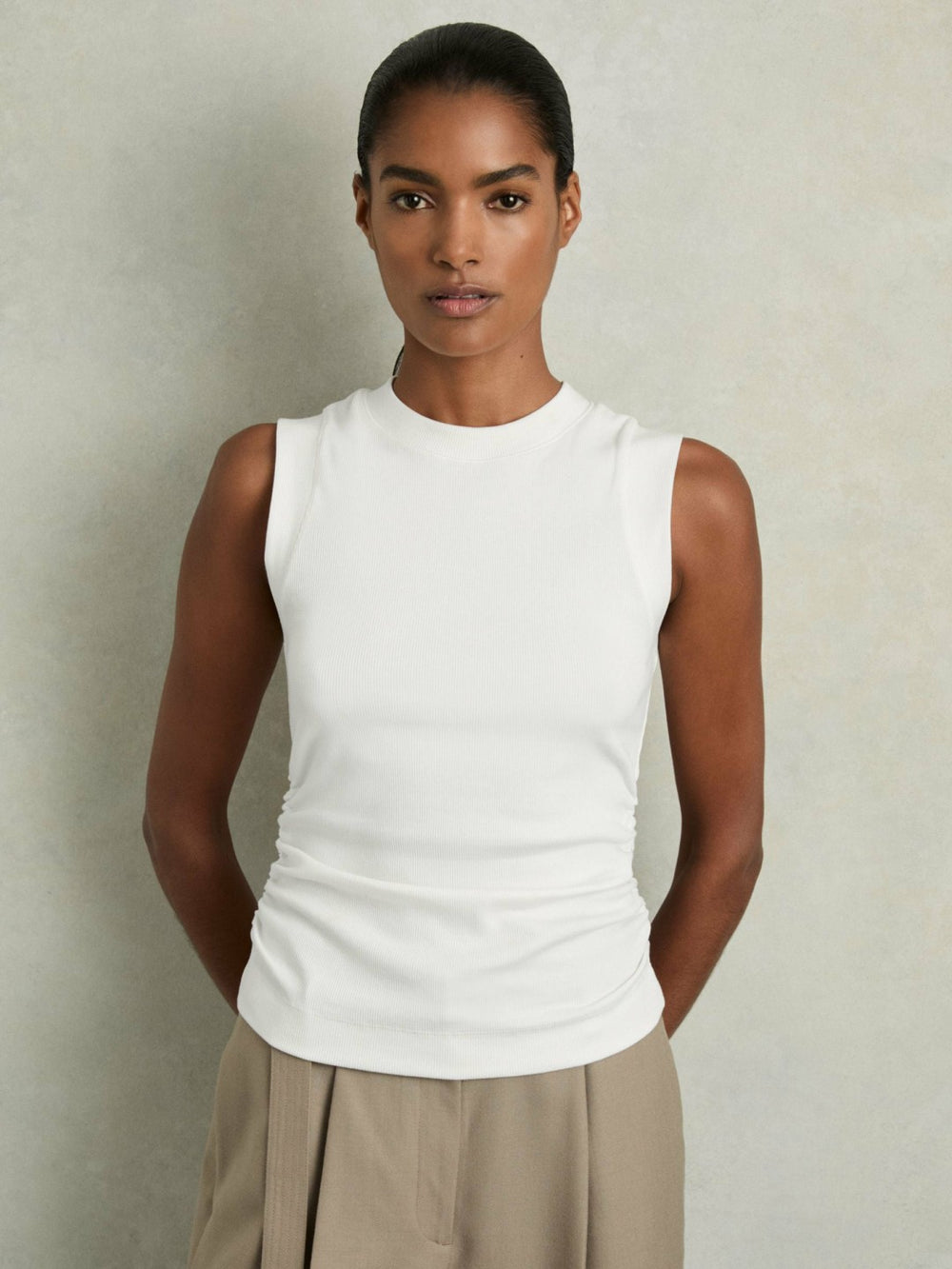 Reiss | Ribbed Ruched Waist Vest in White