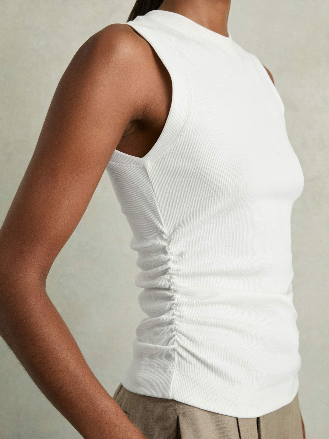 Reiss | Ribbed Ruched Waist Vest in White