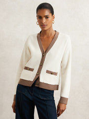 Reiss | Wool Colourblock Cardigan in Cream/Neutral
