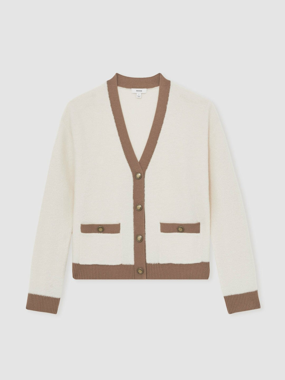Reiss | Wool Colourblock Cardigan in Cream/Neutral