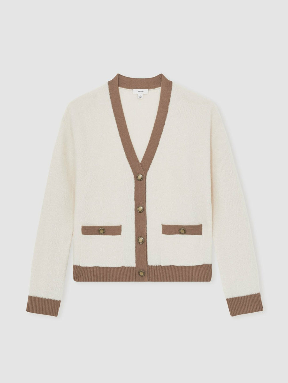 Reiss | Wool Colourblock Cardigan in Cream/Neutral