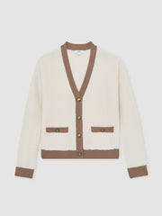 Reiss | Wool Colourblock Cardigan in Cream/Neutral