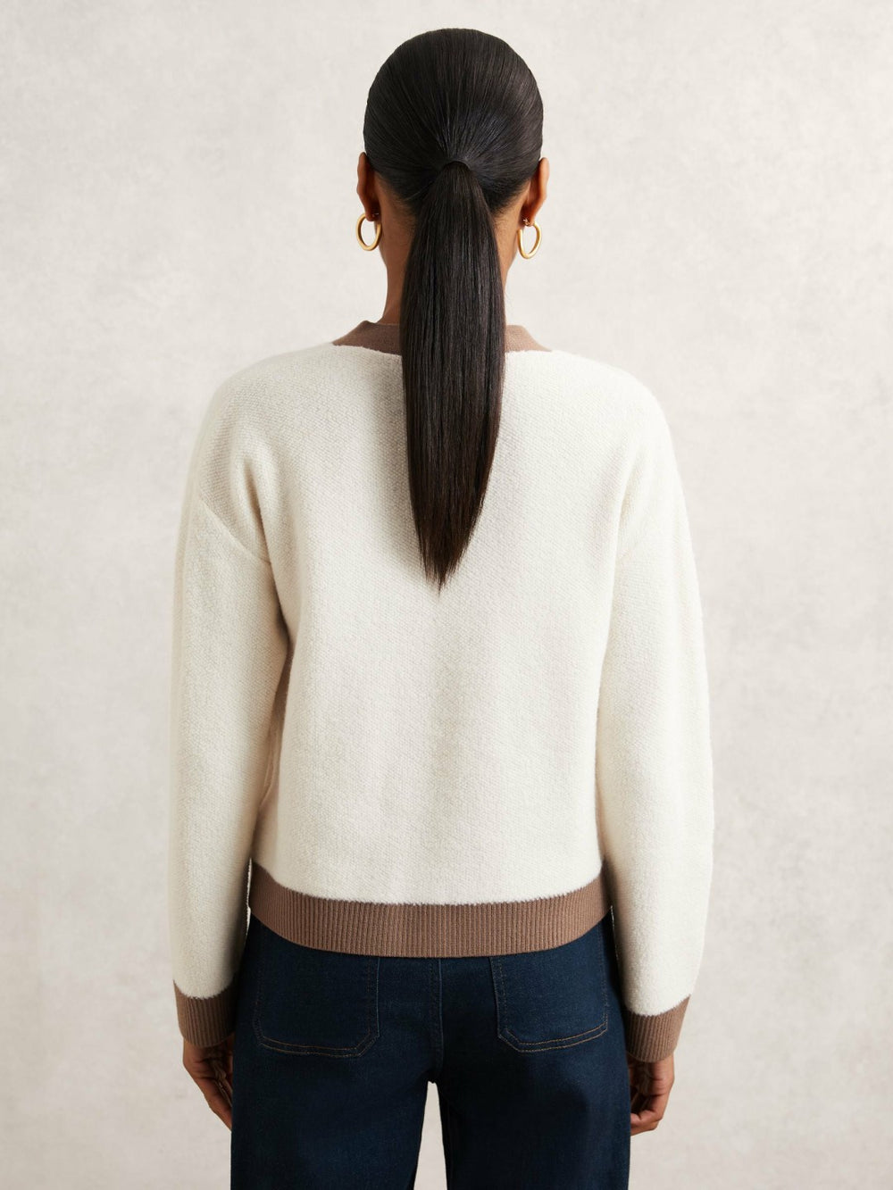Reiss | Wool Colourblock Cardigan in Cream/Neutral
