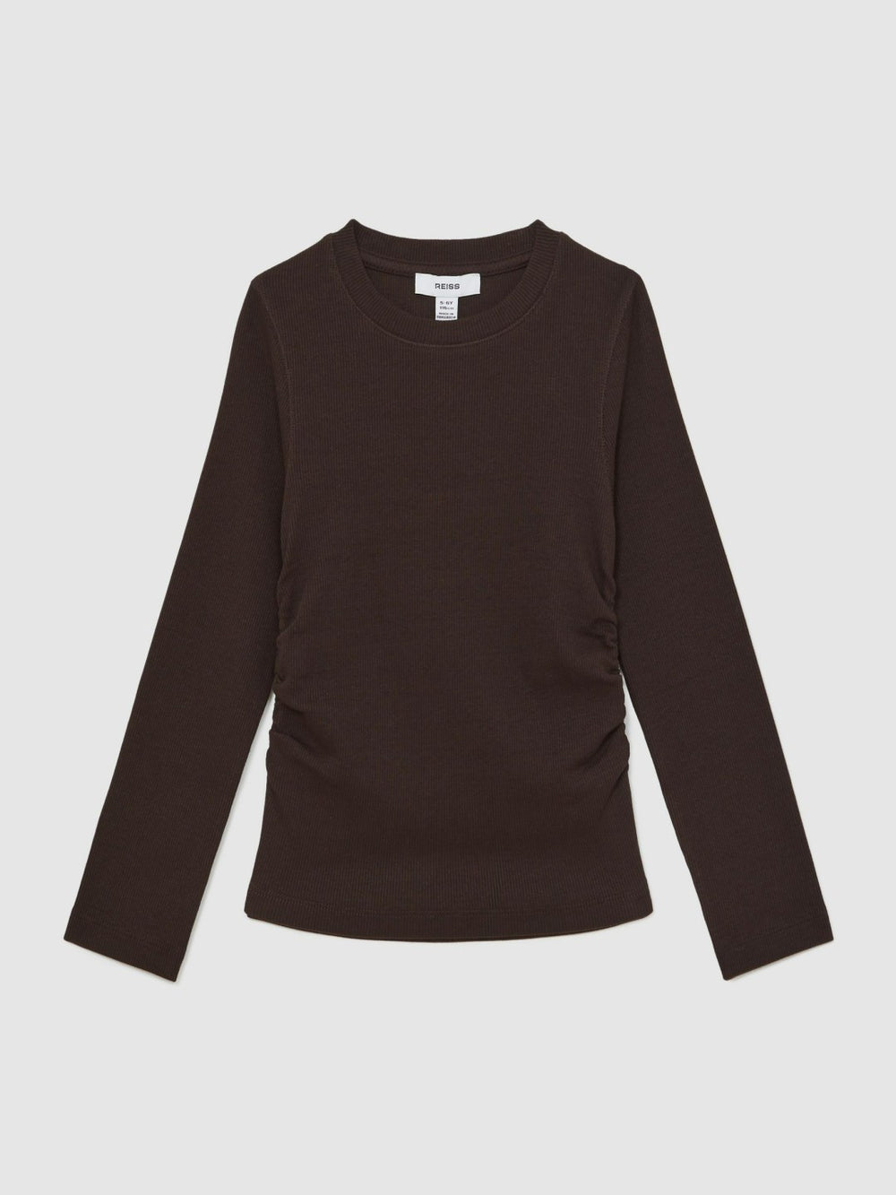 Reiss | 4-9 yrs Cotton Ruched Long-Sleeve T-Shirt with Stretch in Chocolate