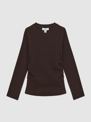 Reiss | 4-9 yrs Cotton Ruched Long-Sleeve T-Shirt with Stretch in Chocolate