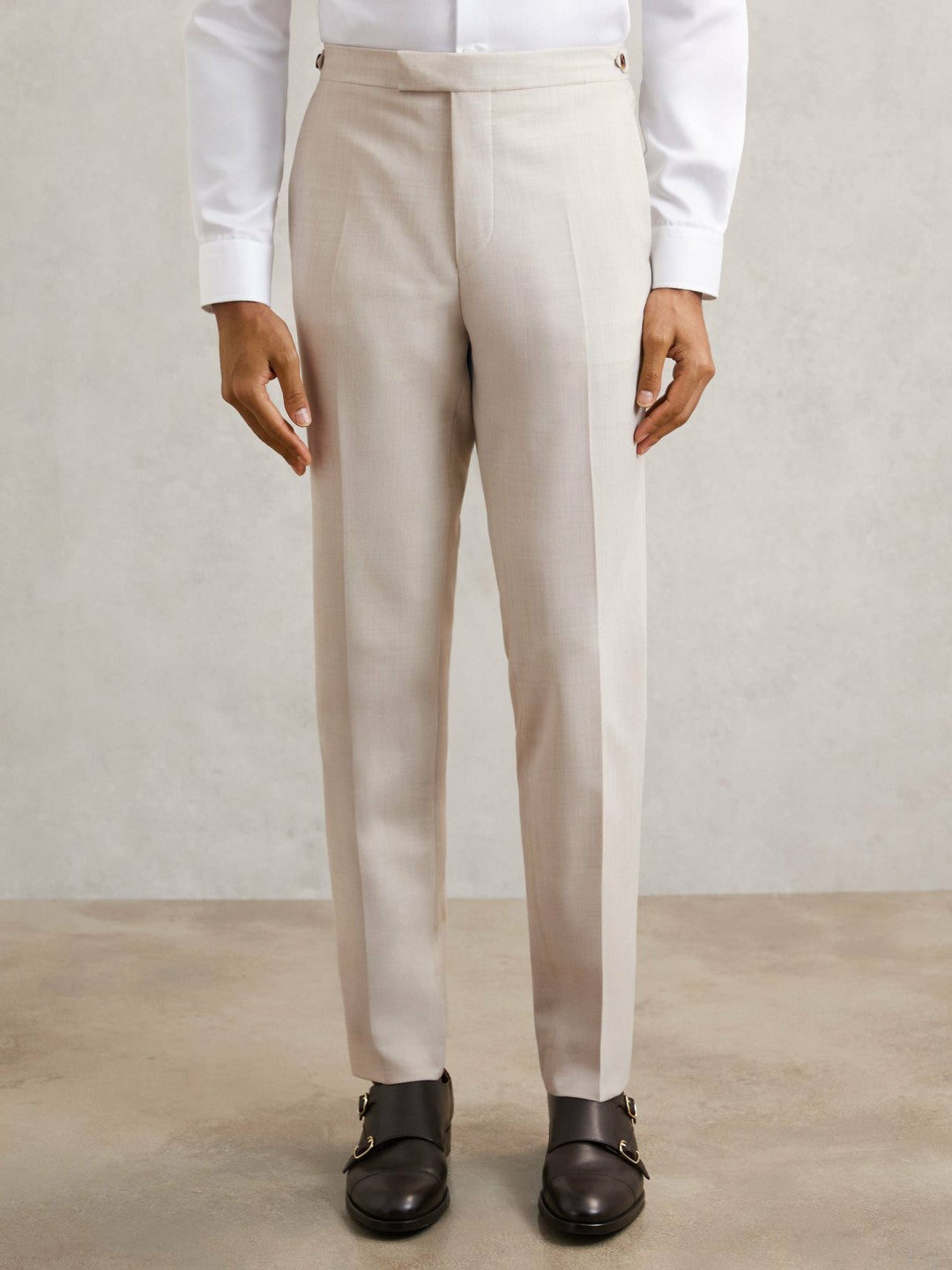 Reiss | Slim-Fit Textured Suit Trousers With Wool in Stone