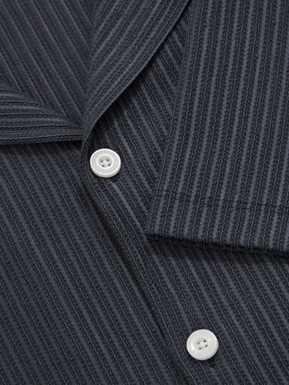 Reiss | Textured-Stripe Cuban-Collar Shirt in Petrol Blue
