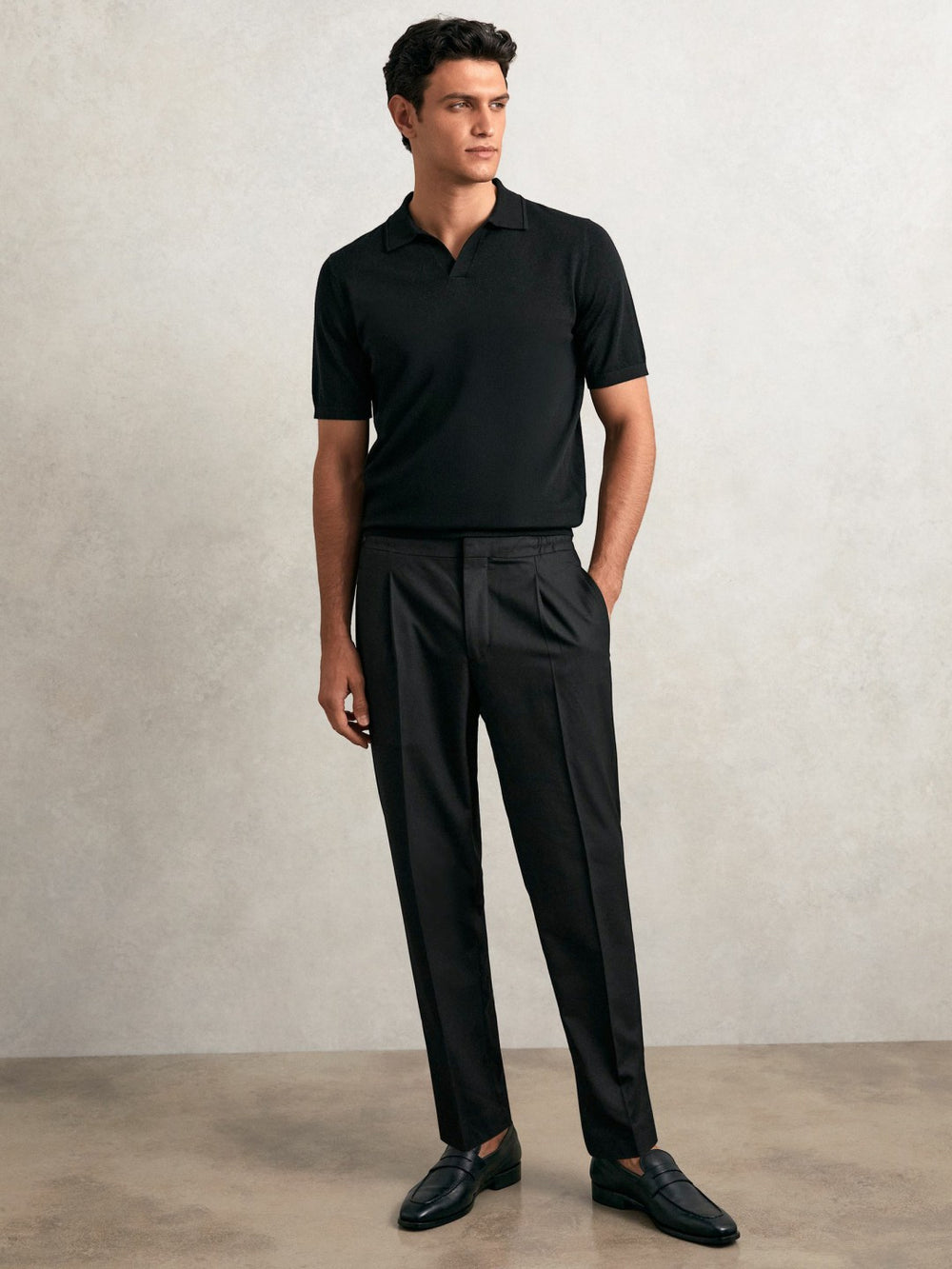 Reiss | Tapered Drawstring Tailored Trousers in Black