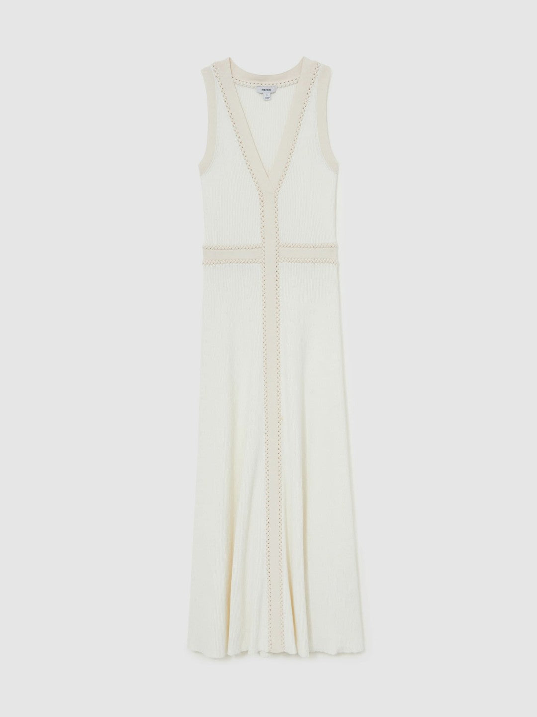 Reiss | Craft-Stitch Knitted Midi Dress in Ivory