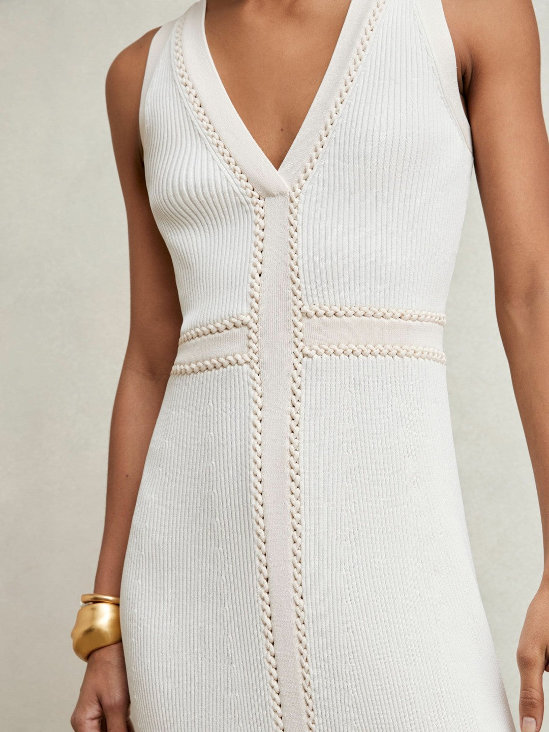 Reiss | Craft-Stitch Knitted Midi Dress in Ivory