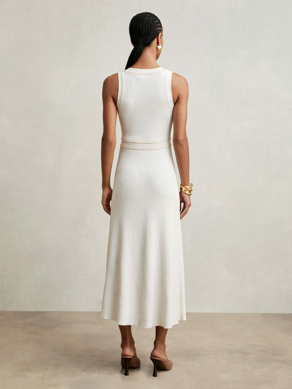 Reiss | Craft-Stitch Knitted Midi Dress in Ivory