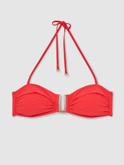 Reiss | Removable Strap Bandeau Bikini Top in Coral Red