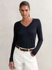 Reiss | Jersey V-Neck Top in Navy