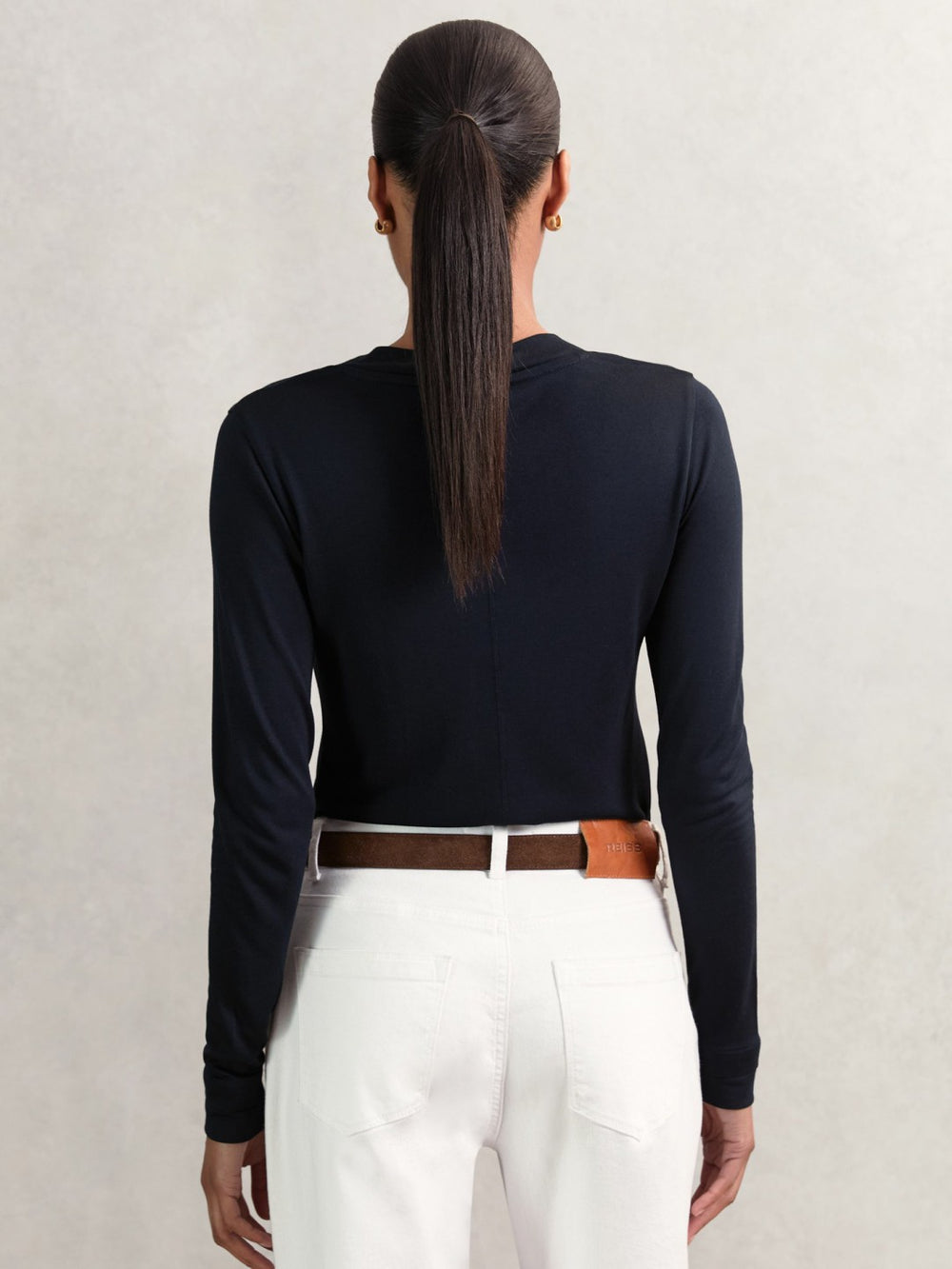 Reiss | Jersey V-Neck Top in Navy
