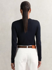 Reiss | Jersey V-Neck Top in Navy