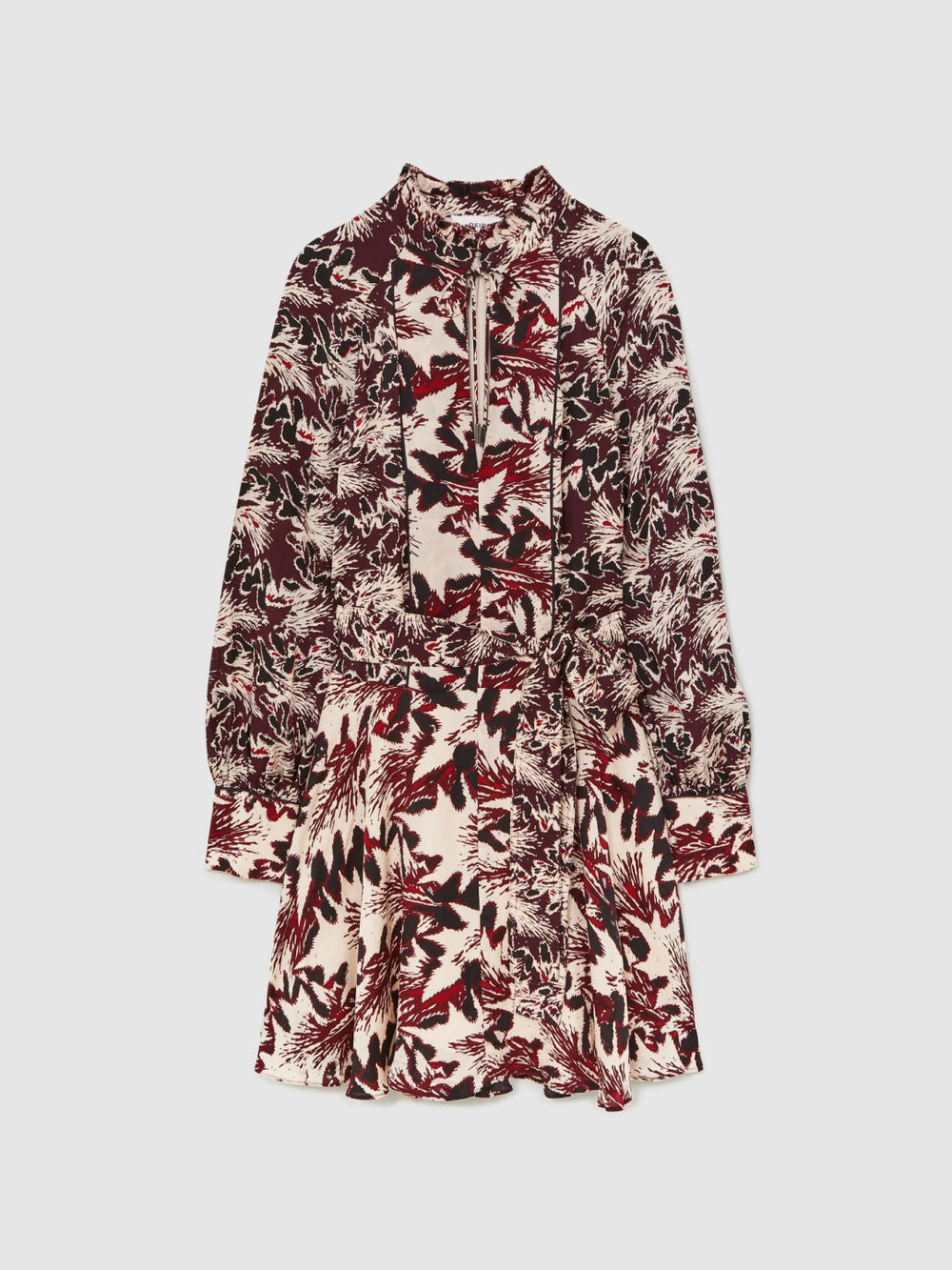 Reiss | Printed Tie-Waist Flippy Mini Dress in Burgundy/Cream