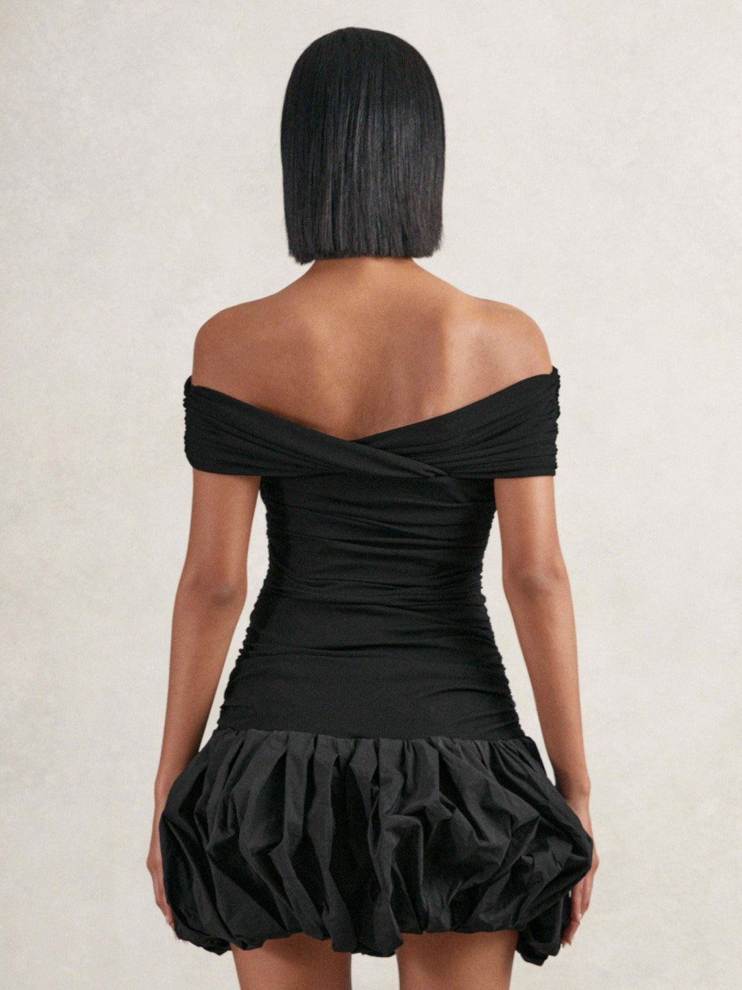 Reiss | Off-Shoulder Puffball Mini Dress in Black