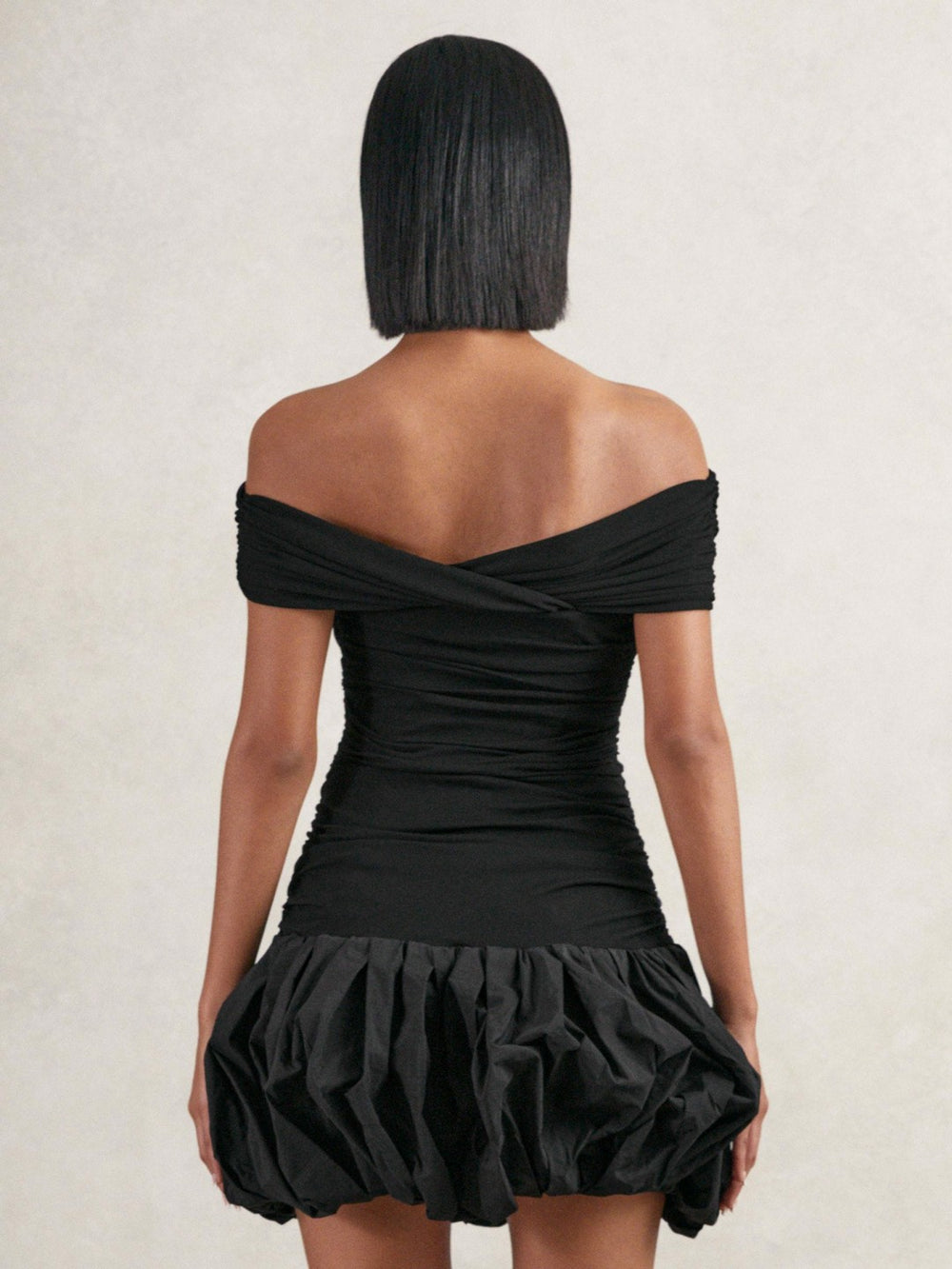 Reiss | Off-Shoulder Puffball Mini Dress in Black