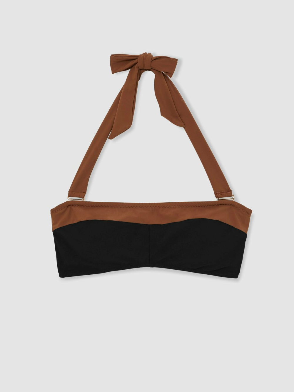 Reiss | Contrast-Trim Bandeau Bikini Top in Black/Tan
